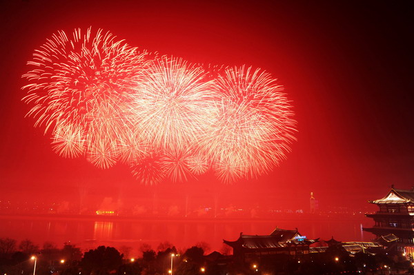 Fireworks light up sky on Chinese New Year's Eve