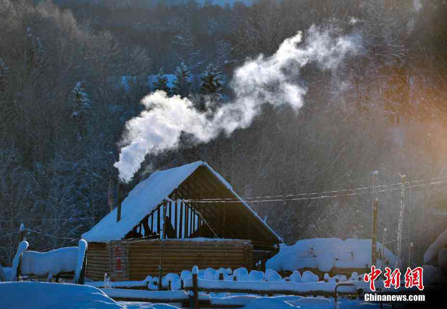 Snow-covered village in Xinjiang