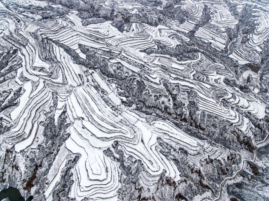 Scenery of snow-covered terrace fields in N China