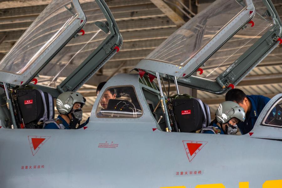 Female pilots fly JH-7 fighter bombers