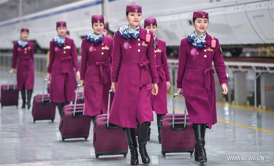 Crew members of high-speed trains linking Xi'an, Chengdu