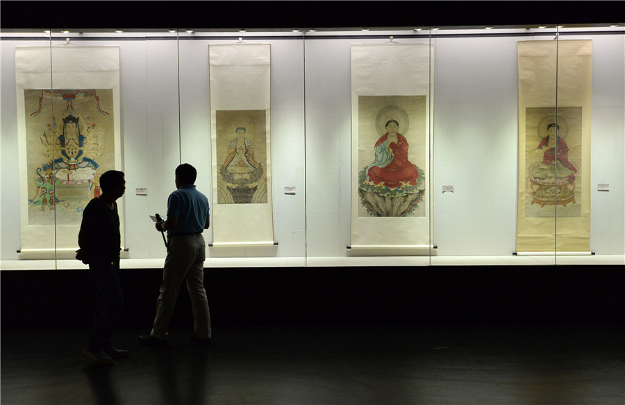 Buddhist paintings on display in N China