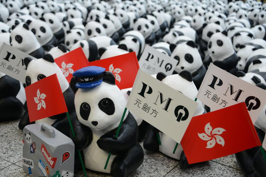 Paper pandas seen at Hong Kong International Airport