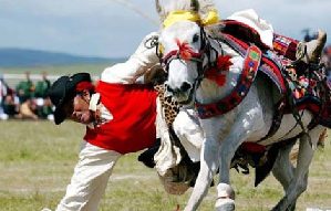 People celebrate Shoton Festival at Drepung monastery, Tibet