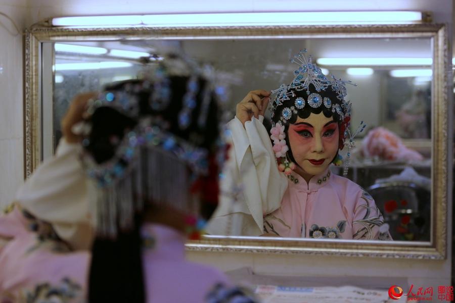 Backstage of a Chinese opera troupe