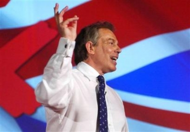 Britain's Prime Minister Tony Blair delivers an election speech to Labour Party supporters in Long Eaton central England. Friday April 29, 2005. Britain goes to the polls in a general election on May 5. (AP