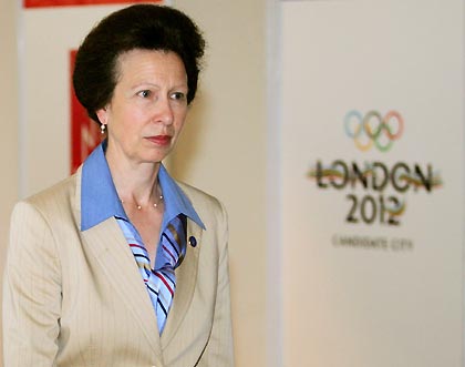 Britain's Princess Anne arrives with the London team in their bid to host the 2012 Olympic games during the opening of the 117th International Olympic Committee (IOC) session in Singapore, July 6, 2005. 