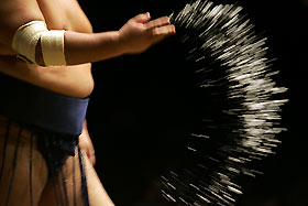 A sumo wrestler throws ceremonial salt during the Grand Sumo Las Vegas tournament at the Mandalay Bay Events Center in Las Vegas, Nevada October 9, 2005. 