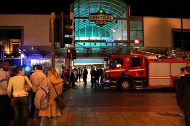 Police officers close off Liverpool Central station, Liverpool, England, after a Merseyrail train derailed in an underground tunnel betwen the station and Moorsfields station, Wednesday Oct. 26, 2005. No injuries were reported. (AP