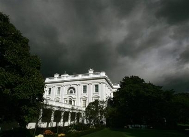 A stormy, autumn sky veils the White House this week, some of the most turbulent days of the Bush presidency, in Washington, Wednesday, Oct. 26, 2005.