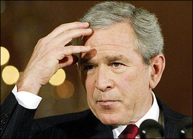 US President George W. Bush speaks during a press conference in the East Room of the White House, in Washington, DC.