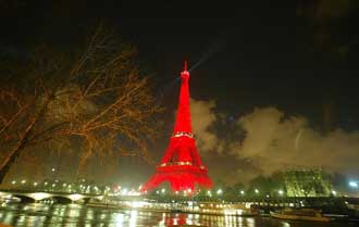 A scarlet Eiffel Tower