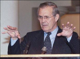 Rumsfeld's low profile questioned