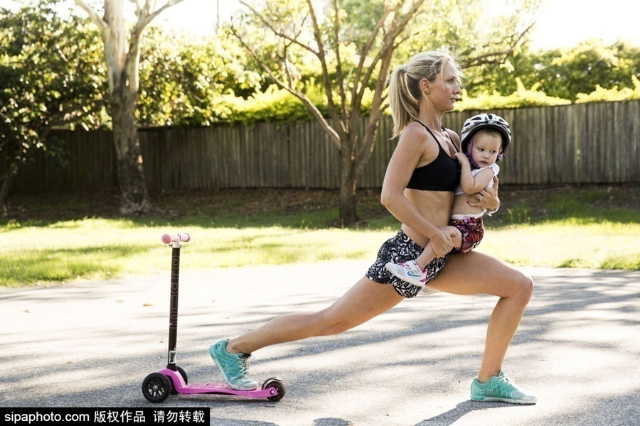 Super fit mother works out with her three children