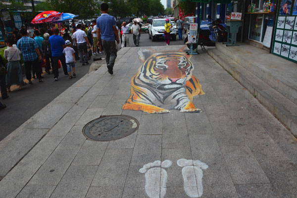 3D tiger image on the street of Jilin