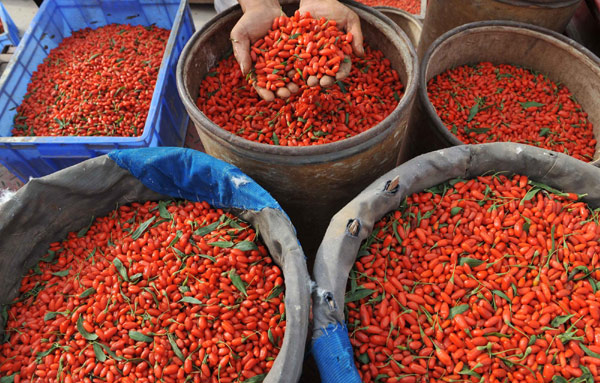 'Home of goji berries' awash in red