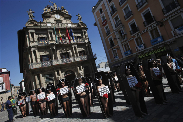 Activists fight against bullfighting in Spain