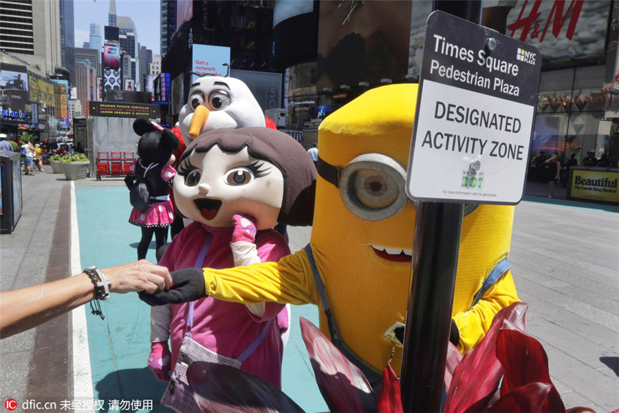 New York installs activity zones for costume characters in Times Square