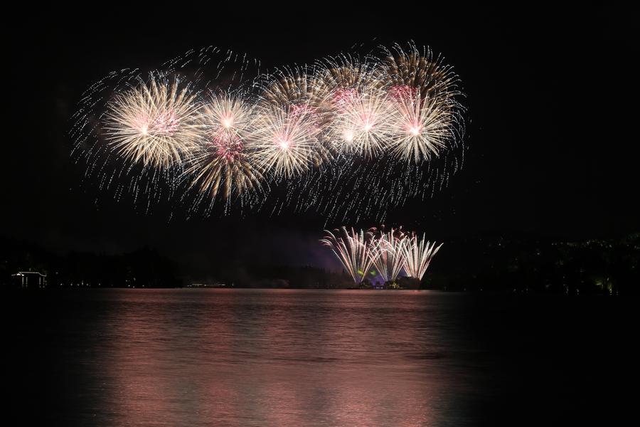 Fireworks light up sky over West Lake in Hangzhou