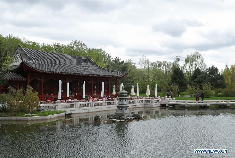 Scenery of Chinese garden 'De Yue Yuan' at Gardens of World in Berlin