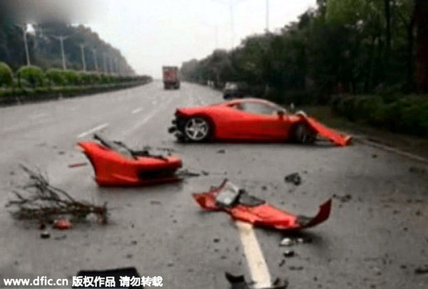 Ferrari smashed to pieces