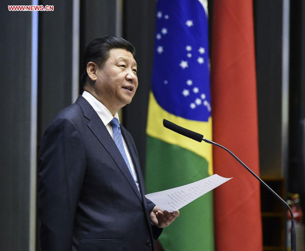 Xi delivers speech at Brazilian National Congress