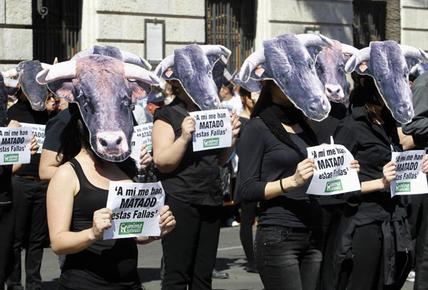 Activists march against bullfighting in Valencia