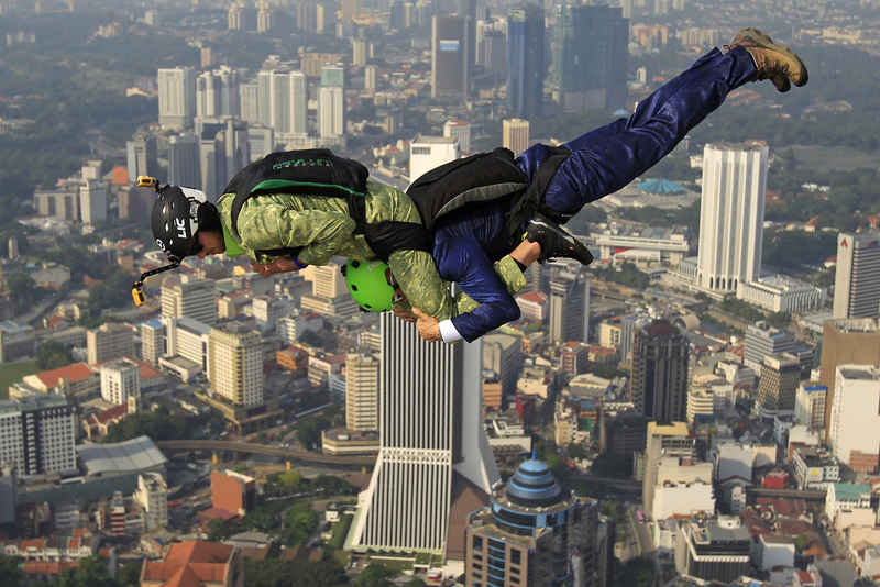 Jumpers leap off Malaysia's Kuala Lumpur Tower