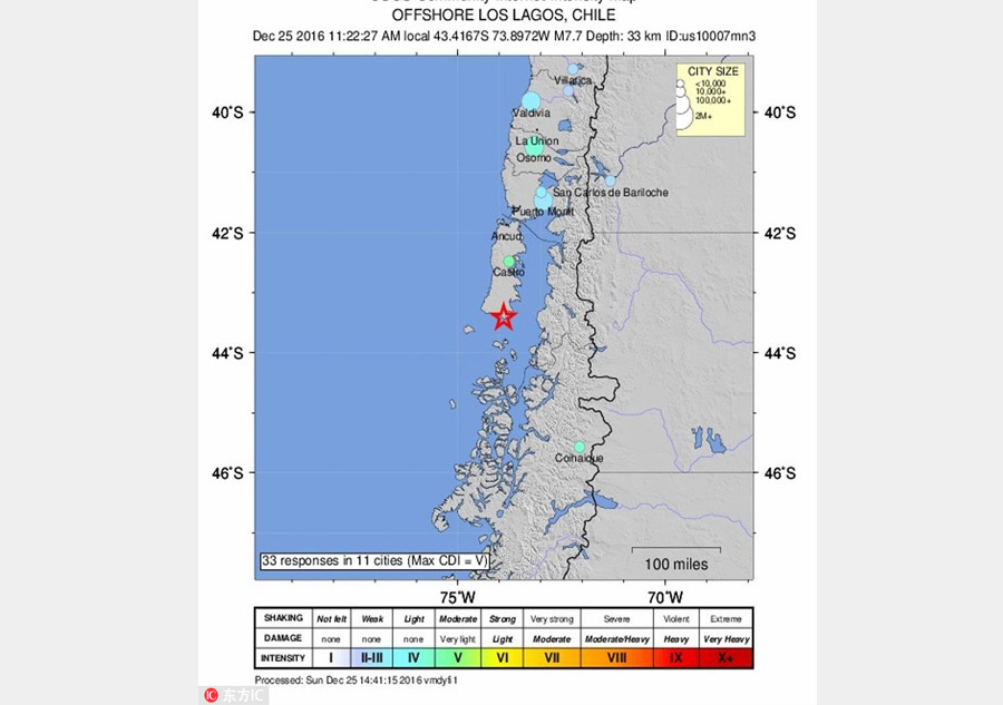 Major quake jolts Chile tourist region on Christmas Day